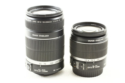 極上品◆Canon EF-S 18-55/3.5-5.6 IS EF-S 55-250/4-5.6 IS