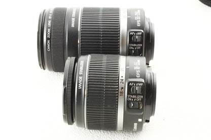 極上品◆Canon EF-S 18-55/3.5-5.6 IS EF-S 55-250/4-5.6 IS